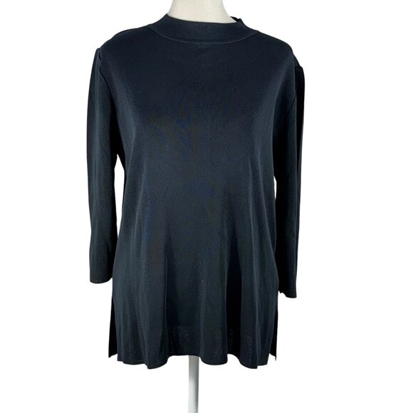 Ming Wang Sweaters - MING WANG Black Mock Neck A-Line Fine Knit Sweater Size Medium